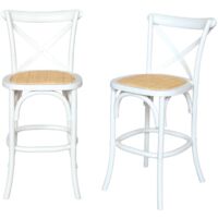 Lot de 2 tabourets de bar bistrot vintage en bois blanc avec repose-pieds