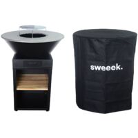 Braséro barbecue Ø81.5cm avec grille de cuisson. espace de stockage pour le bois + Housse en polyester