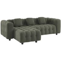 Canapé d'angle réversible 3-4 places bouclette texturée capitonné structure bois d'eucalyptus et contreplaqué Bouclette texturée Kaki foncé