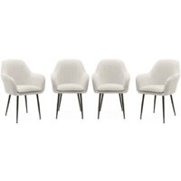 Lot de 4 fauteuils en bouclette et pieds en métal noir mat. Shella L 57 x P 59 x H 84.5
