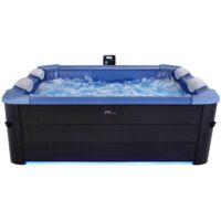 Spa rigide 6 places hydromassages. 4 coussins + bâche incluse. OSLO SAPPHIRE. L 160 x P 160 x H 65 cm. gris et bleu sapphire