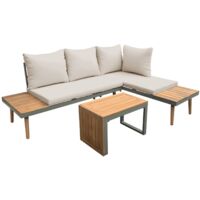 Sweeek – Salon de jardin modulable 4 places – Structure en bois d'acacia et aluminium – Dimensions 140 x 68 x 65cm – Kaki foncé / Beige