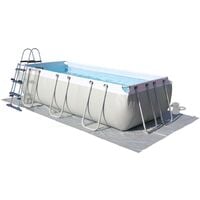 Kit grande piscine tubulaire - Topaze grise - piscine rectangulaire 4x2m avec pompe de filtration, bâche de protection, tapis de sol et échelle, piscine hors sol armature acier - Gris