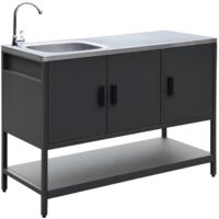 Cuisine d'extérieure en acier noir avec évier L120cm