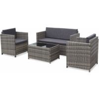 Salon de jardin en résine tressée 4 places Perugia - 1 canapé. 2 fauteuils. une table basse Nuances de gris / Gris