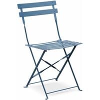 Salon de jardin bistrot pliable - Emilia carré bleu grisé - Table 70x70cm avec deux chaises pliantes, acier thermolaqué - Bleu grisé