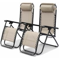 Lot de 2 fauteuils relax – Patrick – Textilène. pliables. multi-positions. taupe