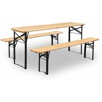 Table en bois 180cm avec 2 bancs – BAYONNE – Esprit brasserie, pliable, 6 personnes - Bois