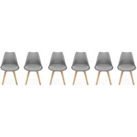 Lot de 6 chaises scandinaves. pieds bois de hêtre. chaises 1 place. gris