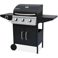 Barbecue gaz - Athos - Barbecue 4 brûleurs dont 1 feu latéral noir, grilles en fonte - Noir