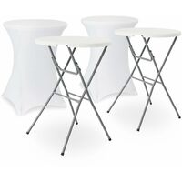 Lot de 2 tables hautes de réception – GALA – Mange debout. pliables. Ø80cm x 110cm + 2 housses en polyester. blanches