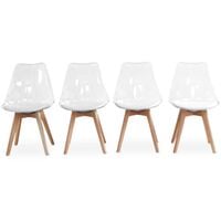 Lot de 4 chaises scandinaves - Lagertha - pieds bois. fauteuils 1 place. coussin blanc. coque transparente