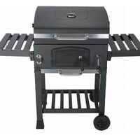 Barbecue Grill charbon de bois noir - Fumoir avec récupérateur de cendres. aérateurs. bac charbon ajustable et tablettes rabattables