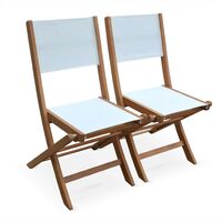 Lot de 2 chaises de jardin en bois Almeria. 2 chaises pliantes Eucalyptus huilé et textilène Blanc / Blanc