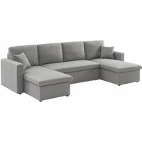 Canapé panoramique convertible en tissu. 4 places. coffre rangement. lit modulable Polyester Gris clair