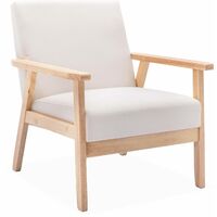Fauteuil scandinave en bois et tissu crème. Isak. L 64 x P 69.5 x H 73cm