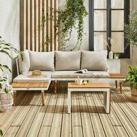Salon de jardin beige et blanc modulable en aluminium et bois d'acacia. 4 places. Sao Paulo.140 x 68 x 65cm