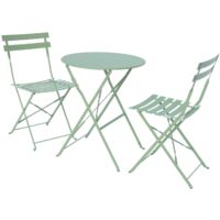 Table de jardin bistrot pliable ronde Ø60 x 70cm. avec deux chaises pliantes. acier thermolaqué