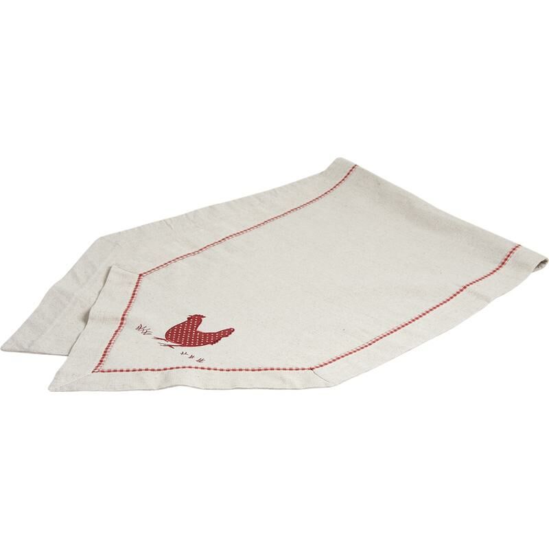 Chemin De Table En Coton Et Lin Avec Pampilles - Rismart - Bleu Marine Et Beige - 38 X 180 Cm