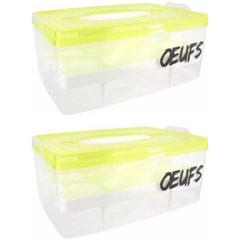 Boite à oeufs en plastique 24 emplacements 2 étages (Lot de 2)  Couvercle jaune clair (1/4)