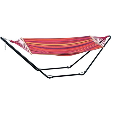 Hamac sur pied en Elltex 200x100cm – Support métal résistant aux intempéries – Charge max 100kg – Confort optimal avec baguette – Amazonas