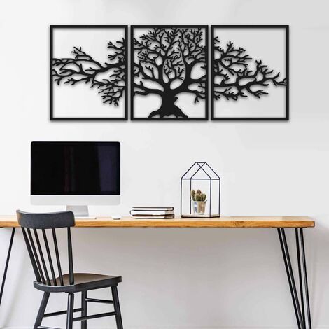 Décoration murale en métal en 3 parties Arbre