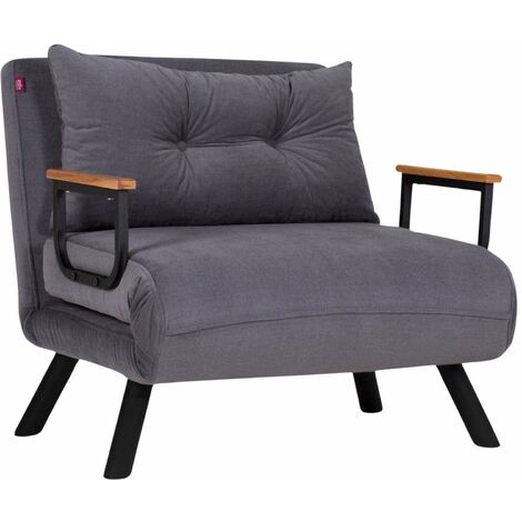 Cotecosy – Fauteuil convertible en tissu gris 175x60 cm – Dossier réglable 14 niveaux – Cadre métal durable – Confort optimal