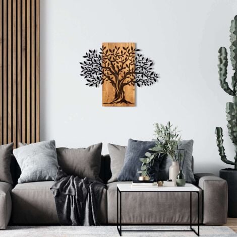 Décoration murale en métal et bois Arbre 72 x 58 cm