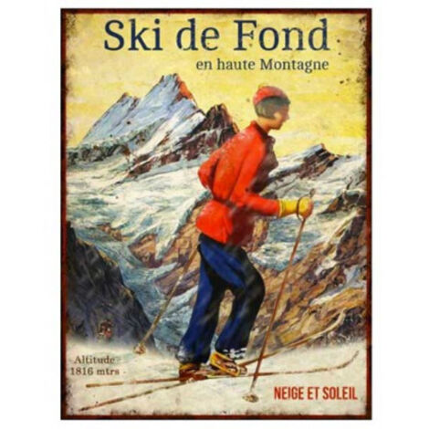 Plaque vintage sports d'hiver en métal 25 x 33 cm Ski de fond (1/2)