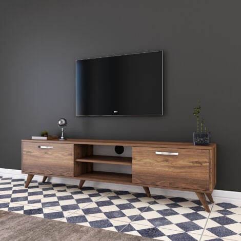 Meuble TV en aggloméré effet noyer Bing