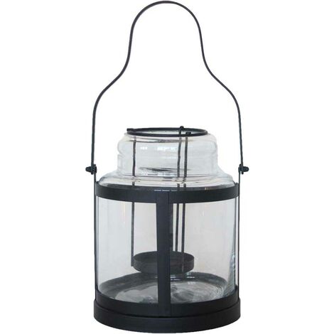Lampe avec bougeoire style tempête - Noir - H 21,9 cm - Livraison gratuite (1/3)