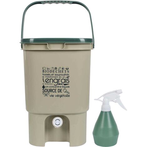 Composteur de cuisine 19L – Polypropylène – Dimensions 41,5x29x29cm – Robinet pour engrais liquide – Tamis inclus pour déchets solides – Je Cherche Une Idee