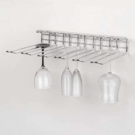 Emuca – Porte-verres pour meubles 8938111 – Acier chromé – 5 rangées – Longueur 320mm – Installation sous étagères ou comptoirs
