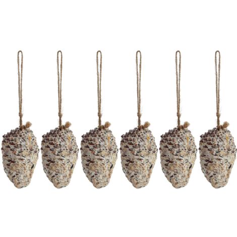 Pomme de pin fourrée de graines et graisse pour oiseaux Lot de 6 (1/4)