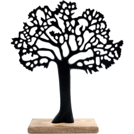Arbre décoratif en aluminium noir et bois de manguier Arbre de vie