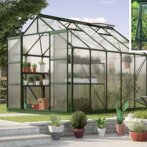 Serre De Jardin En Polycarbonate Mm Et Aluminium Vert Emeraude Avec