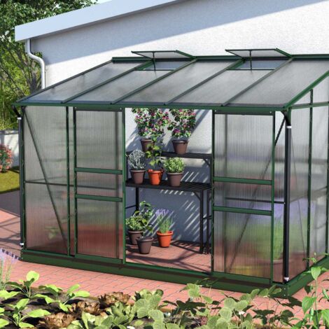 Serre De Jardin En Aluminium Et Polycarbonate 4mm - Tailles De 230x180x195cm - Porte Coulissante, Fenêtre Toit Réglable - 7