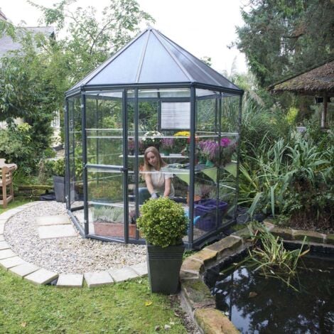 Serre de jardin hexagonale en aluminium et polycarbonate Oasis 4m²