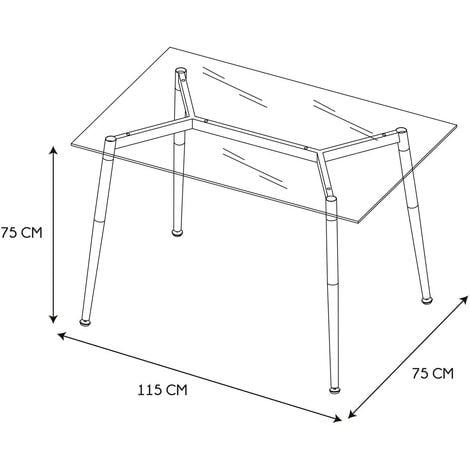 Table repas en verre pieds effet bois 115 cm