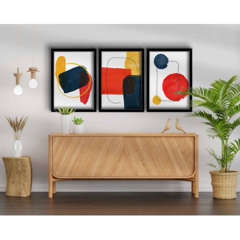 Ensemble de 3 tableaux décoratifs Abstrait multicolore