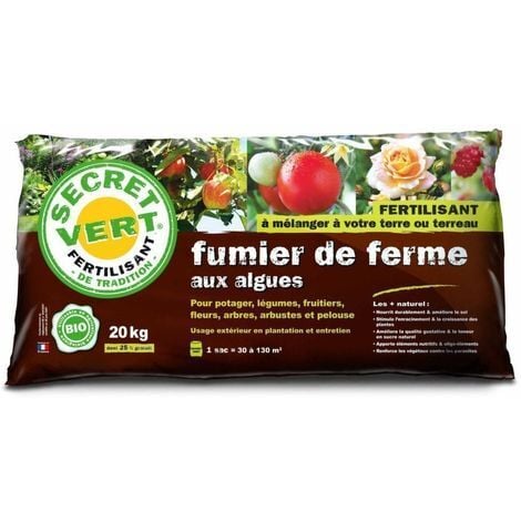 Terreau de fumier fermier avec algues fertilisant 20 kg