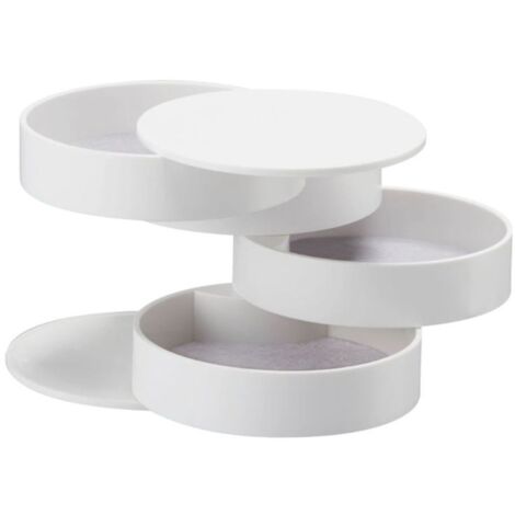 Boîte à bijoux à étages 4 compartiments – Résine ABS – Diamètre 10 cm – Hauteur 10 cm – Rangement optimisé pour bijoux et cosmétiques – Yamazaki