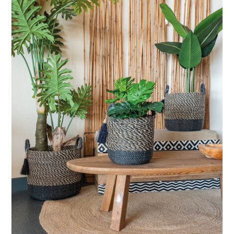 Cache-pots en raphia (Lot de 3) Noir