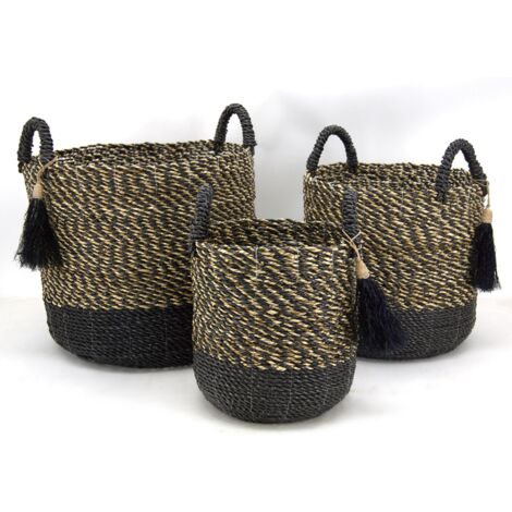 Cache-pots en raphia (Lot de 3) Noir