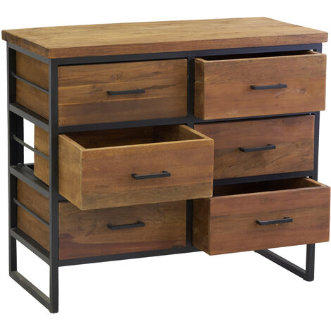 Commode en bois recyclé et métal LOFT 6 tiroirs