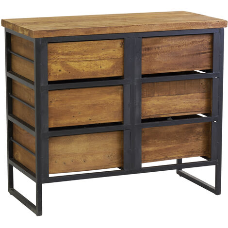 Commode en bois recyclé et métal LOFT 6 tiroirs