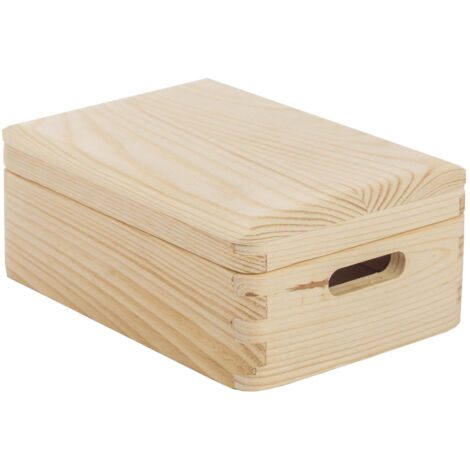 Astigarraga – Boîte de rangement en pin massif avec couvercle – Dimensions 20x15x9 cm – Finition brute prête à personnaliser – Caisse en bois durable