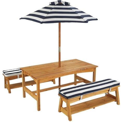 Ensemble table et bancs d'extérieur avec parasol enfant coloris 1 - Coloris 1
