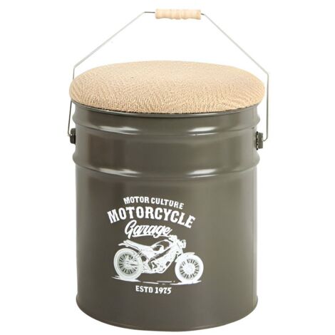 Pouf seau à pellets en métal – Diamètre 30 cm – Hauteur 40 cm – Poids 2,10 kg – Couleur vert kaki – Livré monté – Origen