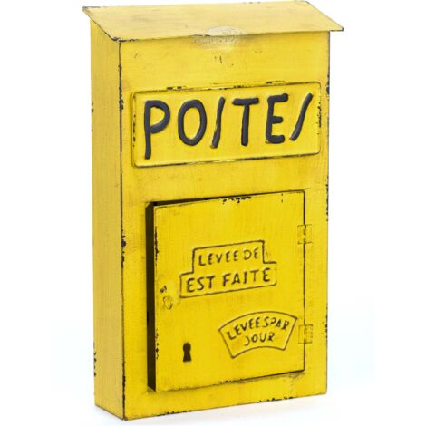 Boîte à clés en métal effet usé – Dimensions 38x24x8.5 cm – Pour 10 clés – Finition vintage jaune pour intérieur – Origen